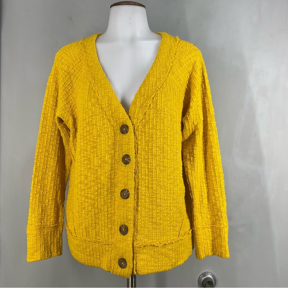 Two by Vince Camuto Mustard Yellow Button Up Long Sleeve Sweater Cardigan Size S - Picture 4 of 11